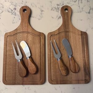 Acacia Wood Charcuterie Serving Board Set 6pc Brown Rustic Farmhouse
